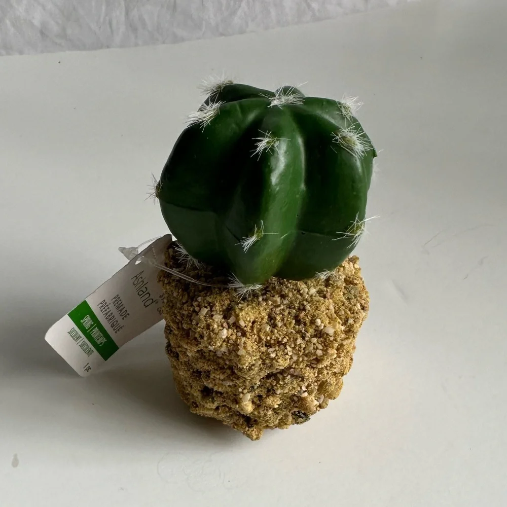 Artificial Round Cactus with Rock Base – Realistic Faux Plant for Home & Office